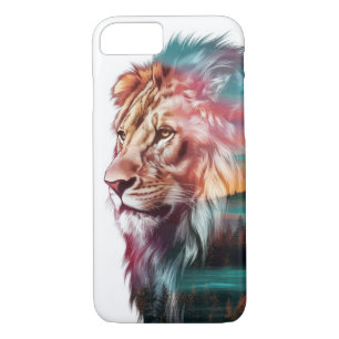 Case-Mate iPhone Case Double exposition de Lion majestueux avec la natur