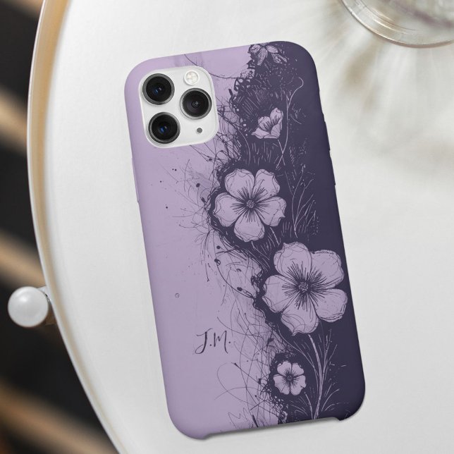 Coques Case-Mate iPhone Double Lavande violette Fleurs Monogramme Nom pers (Créateur téléchargé)
