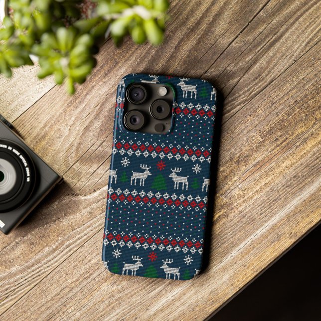 Coques Case-Mate iPhone Doux moche Noël Faux Knit Motif (Christmas Knitting Pattern Rustic Nordic Ugly Sweater iPhone Case)