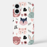 Doux Ours Rose Renard et Lapin Forêt