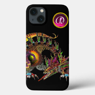 iPhone 13 COQUE DRAGO, DRAGON D'IMAGINAIRE, MONOGRAMME DE PIERRE R