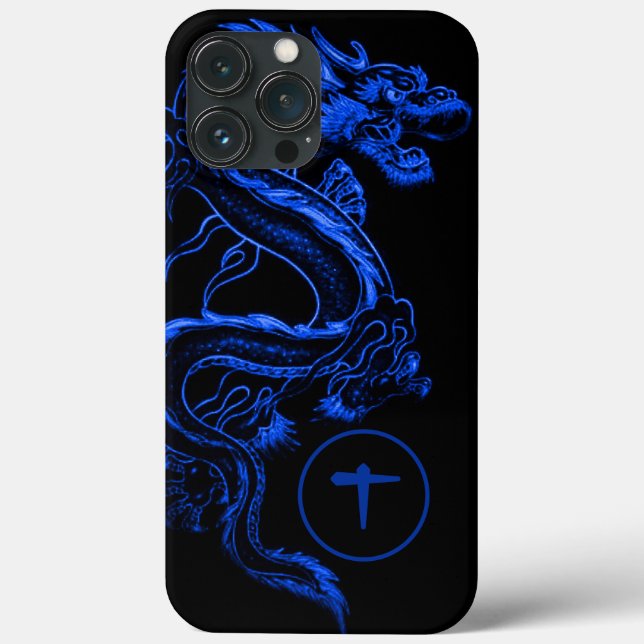 Coques Case-Mate iPhone Dragon Asiatique Bleu Monogrammé  (Verso)