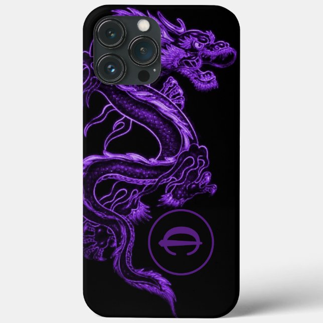 Coques Case-Mate iPhone Dragon asiatique violet monogramme (Verso)