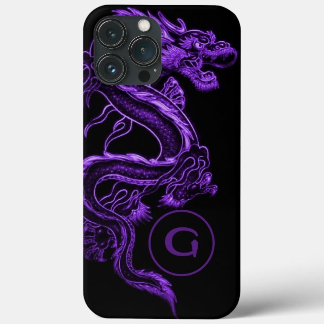 Coques Case-Mate iPhone Dragon asiatique violet monogramme (Verso)