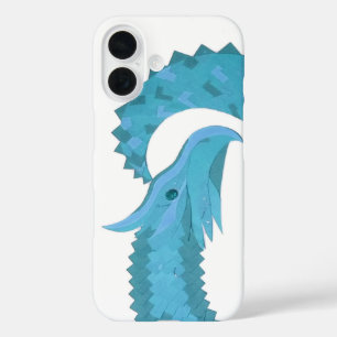 Coque Pour iPhone 16 dragon au cœur de sarcelle sur fond blanc