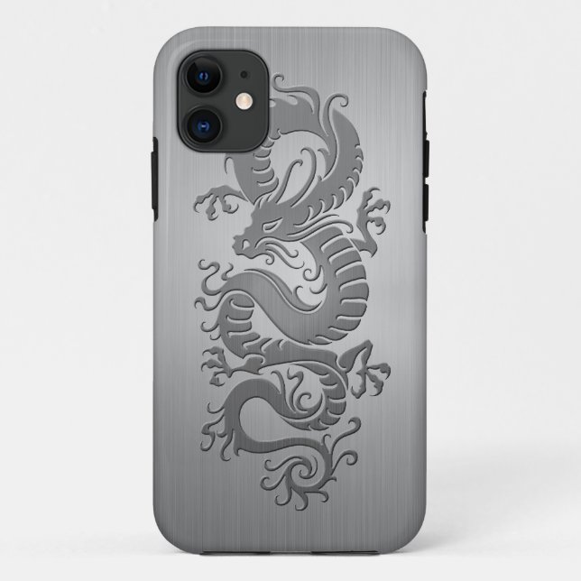 Coques Case-Mate iPhone Dragon chinois, effet d'acier inoxydable (Dos)