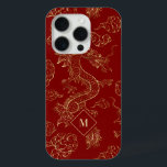 Coque Case-Mate iPhone Dragon chinois or et rouge foncé<br><div class="desc">Motif chinois Dragon en or sur un arrière - plan rouge foncé. monogramme personnalisé et optionnel.</div>