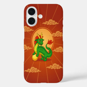 Coque Pour iPhone 16 Dragon Chinois Rouge sur Fond Rouge