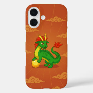 Coque Pour iPhone 16 Dragon Chinois Rouge sur Fond Rouge