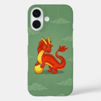 Dragon Chinois Rouge sur Fond Vert
