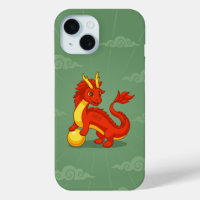 Dragon Chinois Rouge sur Fond Vert