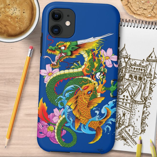 Coques Case-Mate iPhone Dragon chinois vert Koi (Créateur téléchargé)