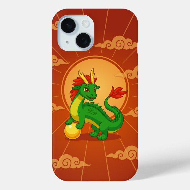 Coques Case-Mate iPhone Dragon Chinois Vert sur Fond Rouge (Verso)