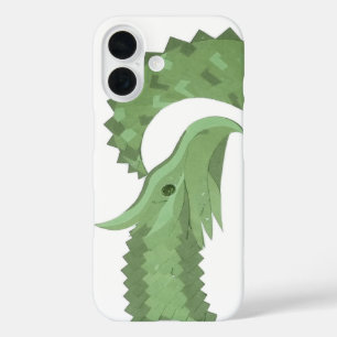 Coque Pour iPhone 16 Dragon cœur vert olive sur fond blanc