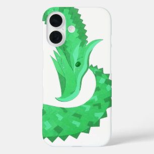 Coque Pour iPhone 16 Dragon cœur vert sur fond blanc