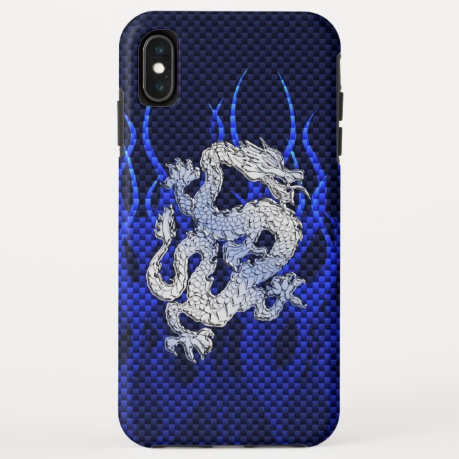 Coques Case-Mate iPhone Dragon dans Chrome comme bleu Carbon Fiber Style (Dos)