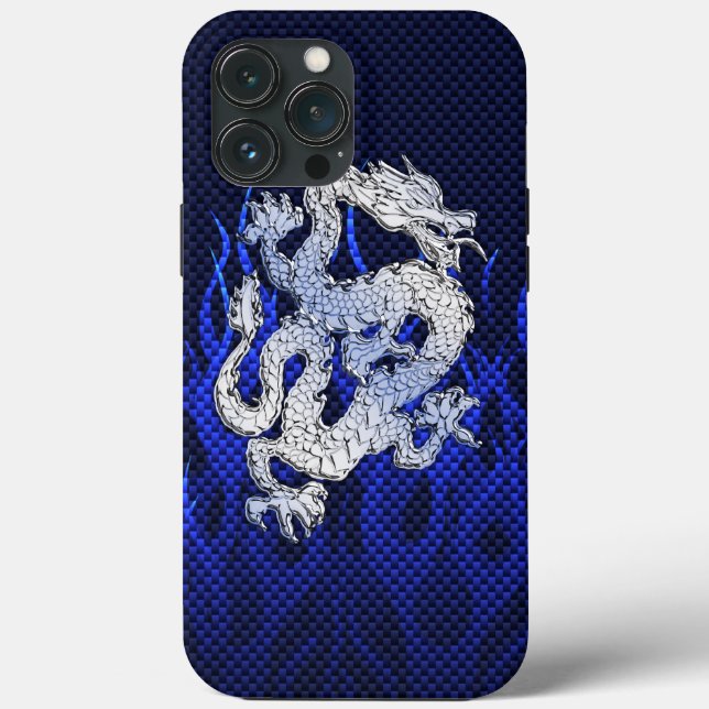 Coques Case-Mate iPhone Dragon dans Chrome comme bleu Carbon Fiber Styles (Verso)