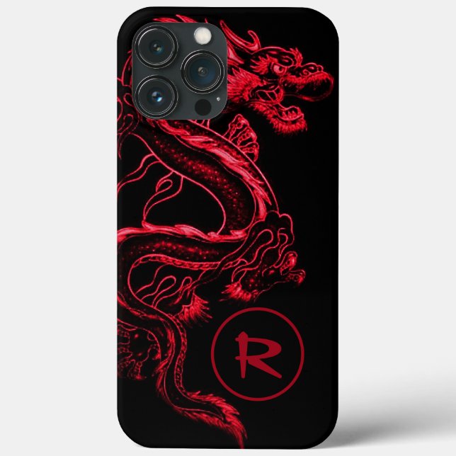 Coques Case-Mate iPhone Dragon d'Asie Rouge monogramme (Verso)
