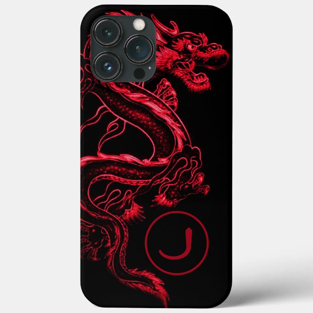 Coques Case-Mate iPhone Dragon d'Asie Rouge monogramme (Verso)