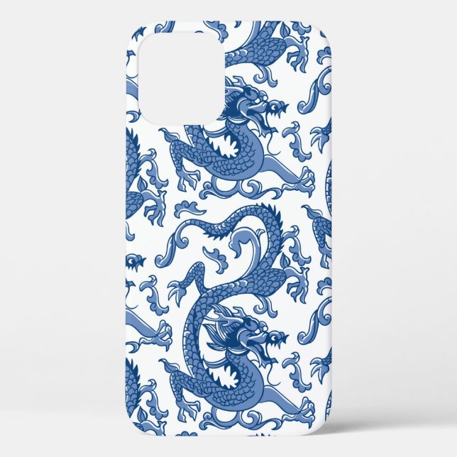 Coques Case-Mate iPhone Dragon de Chinoiserie Bleu et Blanc  (Verso)