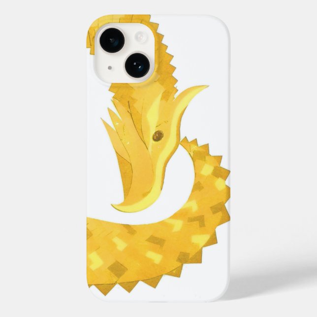 Coques Case-Mate iPhone Dragon de coeur jaune sur blanc (Verso)