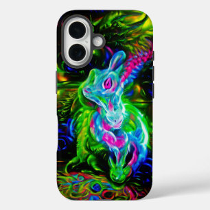 Coque Pour iPhone 16 Dragon de lapin psychédélique à Neon Imaginaire