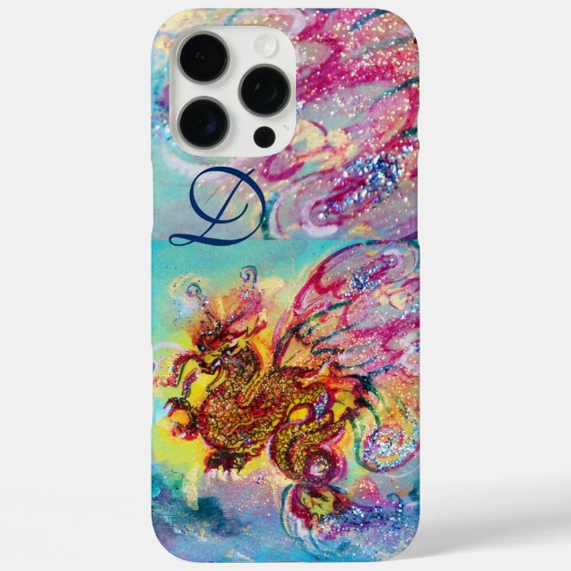 COQUES Case-Mate iPhone DRAGON DE MER EN MONOGRAMME D'ÉCLAIRAGE BLEU OR (Verso)