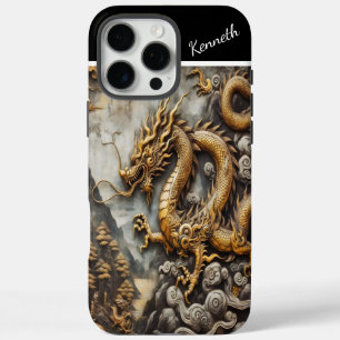 Coque iPhone 16 Pro Max Dragon d'or à l'effigie