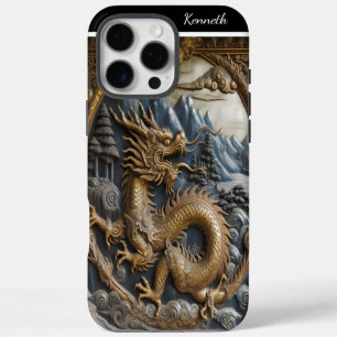 Coque iPhone 16 Pro Max Dragon d'or à l'effigie