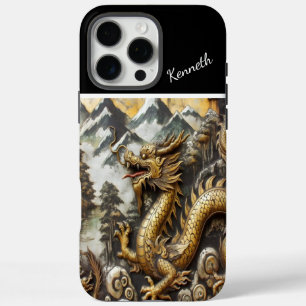 Coque iPhone 16 Pro Max Dragon d'or à l'effigie