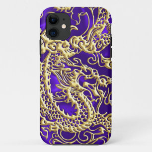 Etui iPhone Case-Mate Dragon d'or embouti sur papier satin violet
