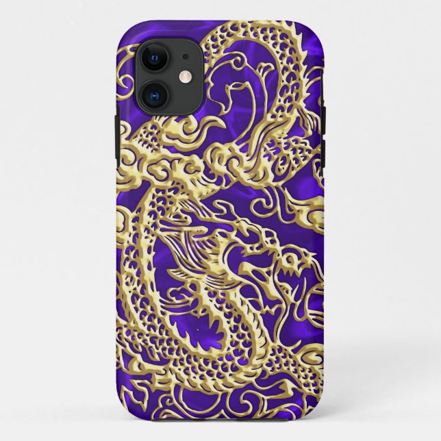 Coques Case-Mate iPhone Dragon d'or embouti sur papier satin violet (Dos)