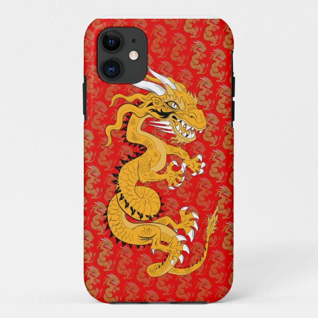 Coques Case-Mate iPhone Dragon d'or en rouge (Dos)