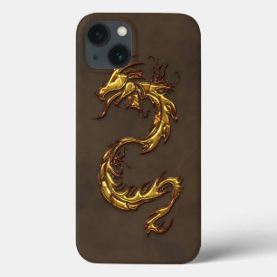 iPhone 13 Case Dragon d'or Tribal asiatique et Faux-Leather