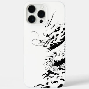 Coque iPhone 16 Pro Max dragon en gras noir et blanc, encre dessinée