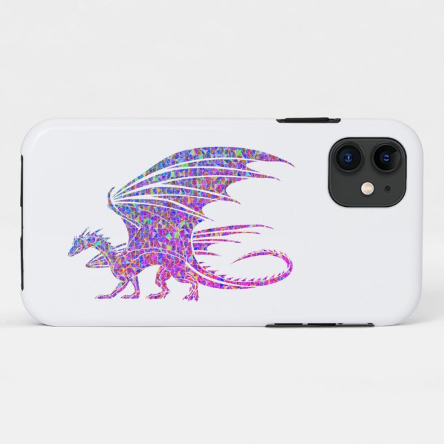 Coques Case-Mate iPhone Dragon Extraordinaire en mosaïque violette (Dos (Horizontal))