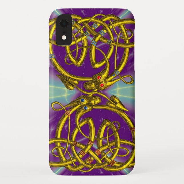 Coques Case-Mate iPhone DRAGON LOVE, GOLD CELTIC KNOS DRAGONS, Violet (Dos)