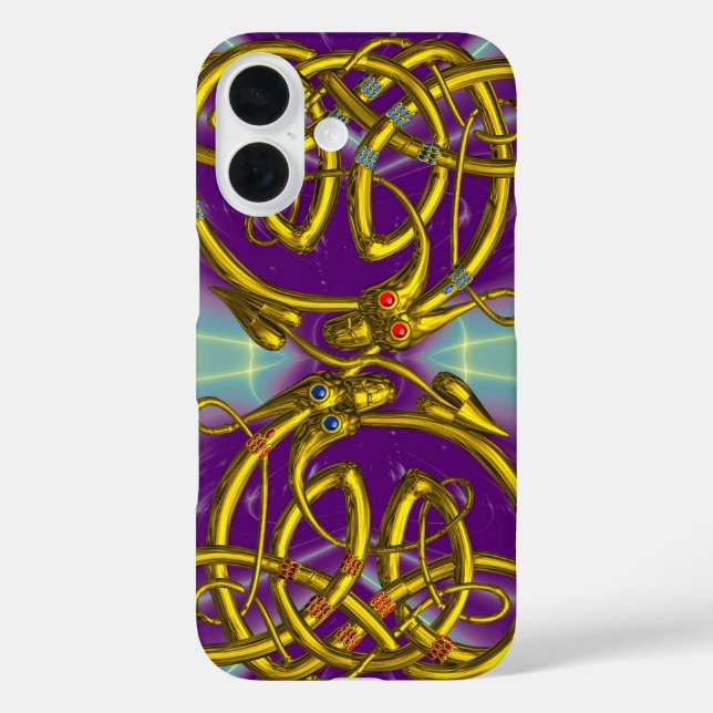 Coques Case-Mate iPhone DRAGON LOVE, GOLD CELTIC KNOS DRAGONS, Violet (Verso)