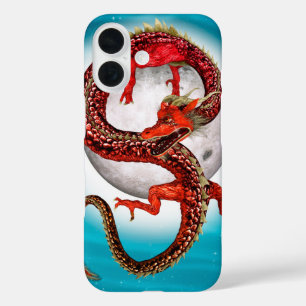 Coque Pour iPhone 16 Dragon Lune Rouge Fantastique Artistique