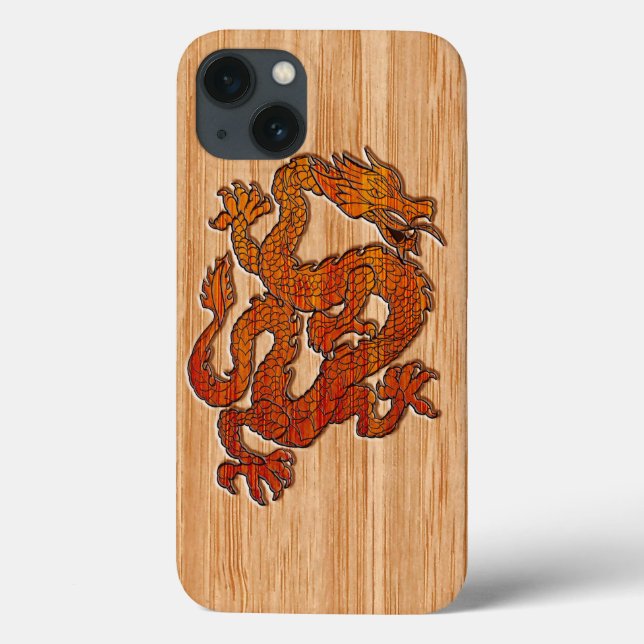 Coques Case-Mate iPhone Dragon Oriental Rouge en Bambou (Verso)