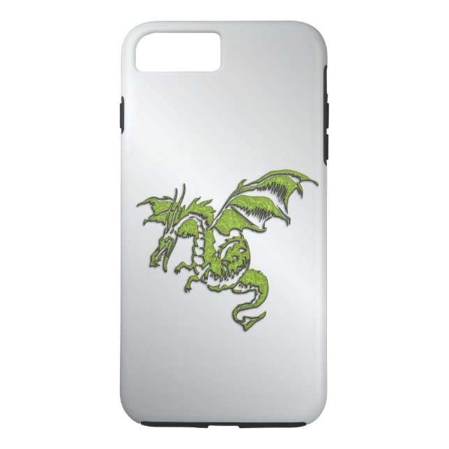 Coques Case-Mate iPhone Dragon vert sur argent (Dos)