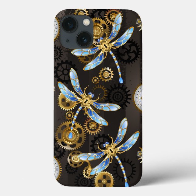 Coques Case-Mate iPhone Dragonflies de Steampunk sur arrière - plan rayé b (Verso)