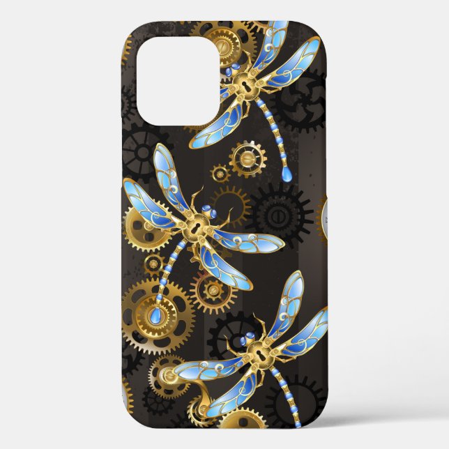 Coques Case-Mate iPhone Dragonflies de Steampunk sur arrière - plan rayé b (Verso)