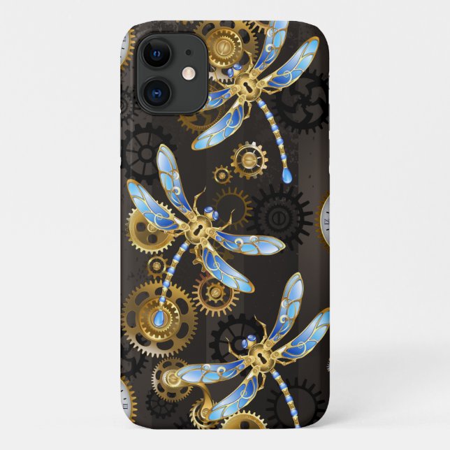 Coques Case-Mate iPhone Dragonflies de Steampunk sur arrière - plan rayé b (Dos)