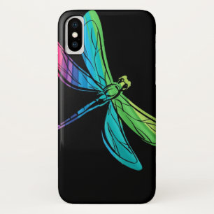 Coque iPhone X Dragonfly arc-en-ciel en noir