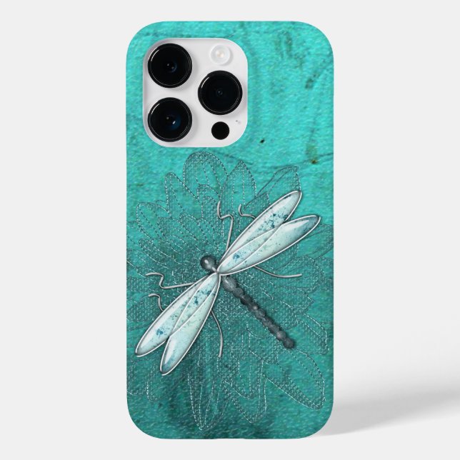 Coques Case-Mate iPhone Dragonfly en verre métallique sur vert Turquoise (Verso)
