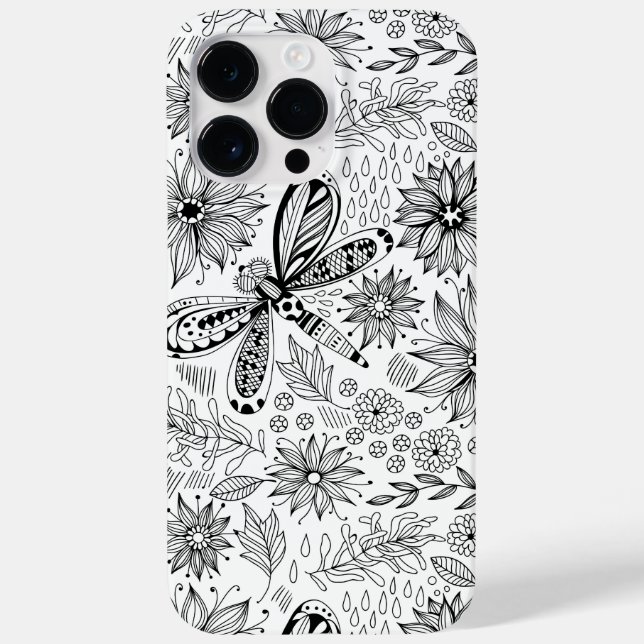 Coques Case-Mate iPhone Dragonfly et doodle de fleurs (Verso)