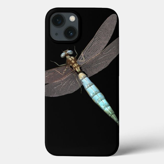 Coques Case-Mate iPhone Dragonfly numérique gros plan vers le haut en noir (Verso)