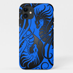 Coque iPhone 11 Dragons de Yin Yang de vol - bleu et noir
