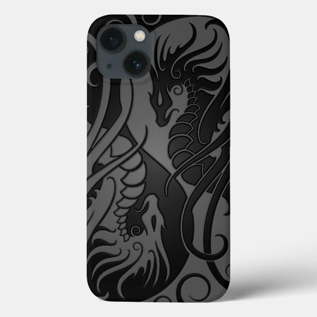 Coques Case-Mate iPhone Dragons de Yin Yang gris et noir (Verso)